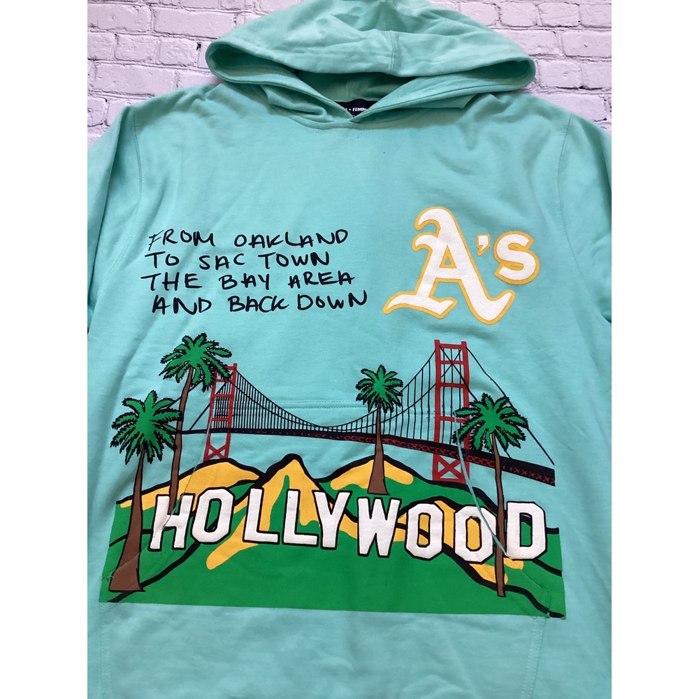 Homme + Femme Mens Bicoastal Oakland As NY Big Apple Hoodie Mint Green Medium